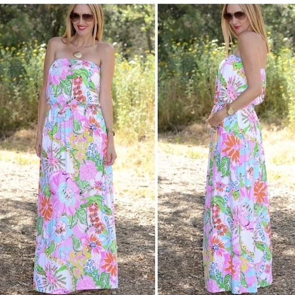 Lilly Pulitzer Pink Floral Nosey Posey Women’s Strapless Dress size XS - Picture 2 of 15